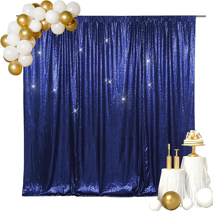 SquarePie Sequin Backdrop Less Transparent Background Sparkly Curtain for Wedding Party 4FT x 7FT Navy Blue