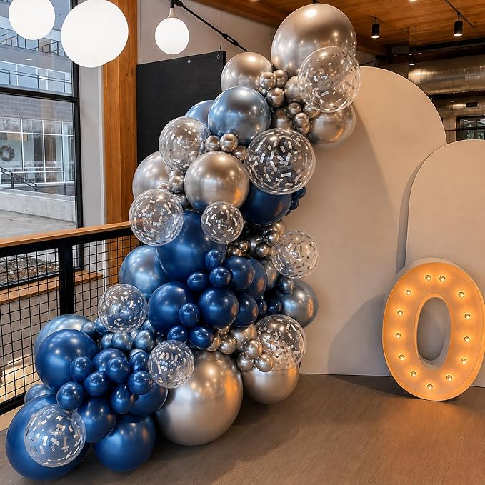 Metallic Blue Silver Balloon, 60 Packs 12 Inch Different Shades Chrome Blue - Image 5