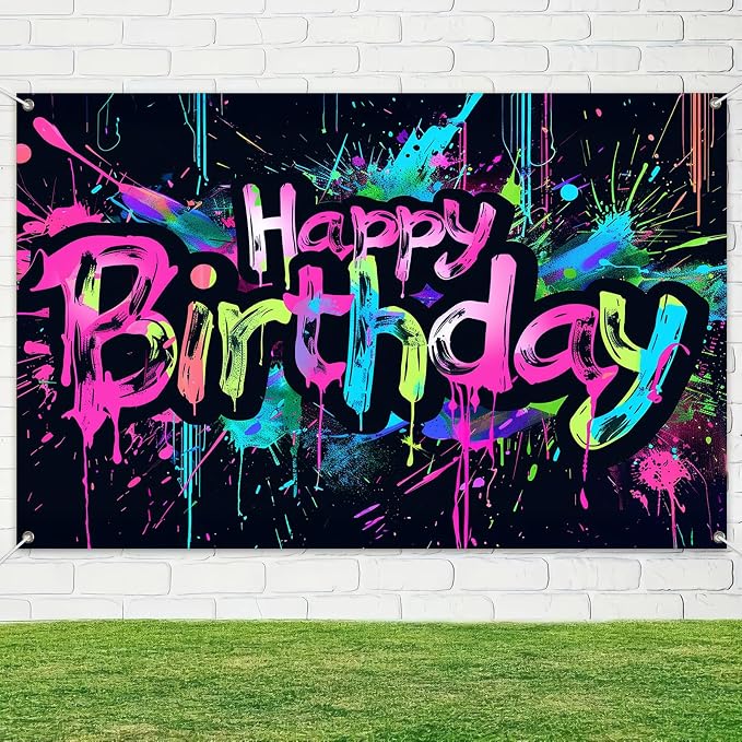 HOMETITUTE Neon Happy Birthday Banner 120x84 Inch Decorations - Image 4
