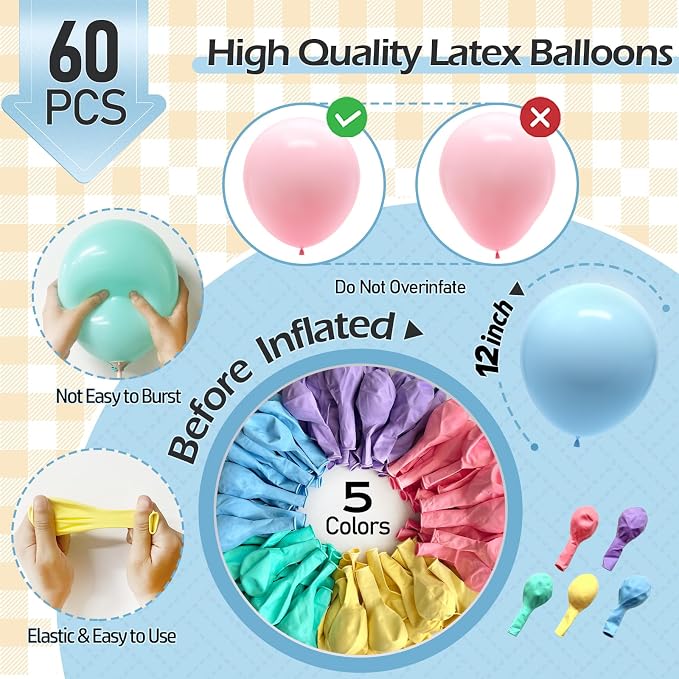 60pcs Pastel Rainbow Balloons 12 Inch Latex Balloon Garland Arch Kit - Image 2