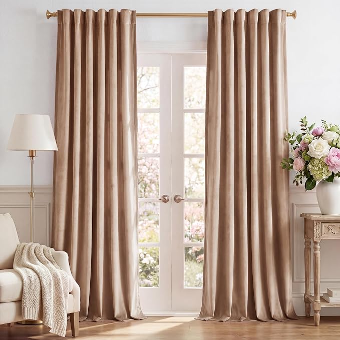 Blush Beige Velvet Curtains for Nursery Girls Room, Privacy Window Drapes by StangH