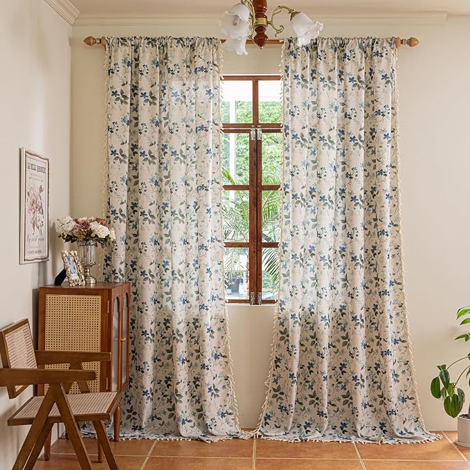ENJOYBRIDAL Floral Curtains 96 Inches Long Farmhouse Semi Sheer Drapes - Image 4
