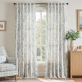 jinchan Blue Floral Linen Curtains 90 Inch Vintage Back Tab 2 Panels | Light by JINCHAN
