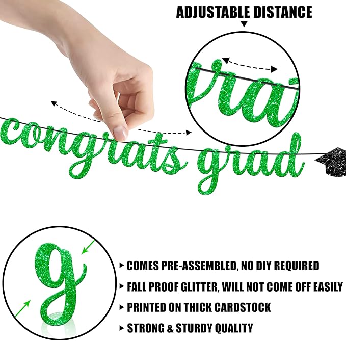 KatchOn Glitter Congrats Grad Banner 10 Feet | Pre-Strung, Congratulations - Image 5