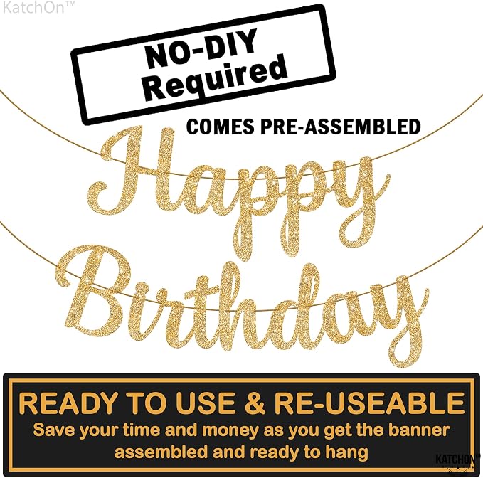 KatchOn Glitter Gold Happy Birthday Banner- 10 Ft, Birthday Decorations | - Image 4