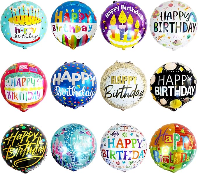 24 Pcs Happy Birthday Foil Balloons 18 inch Round Helium Floating Mylar Balloon by ASIYUHY