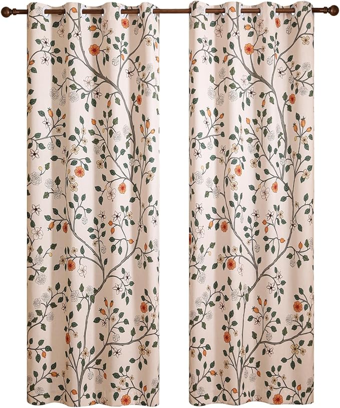 Designer Elegant Linen Printed Curtains, 2 Panels, Floral Pattern Draps - Image 4