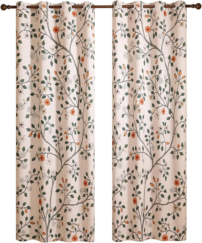 Designer Elegant Linen Printed Curtains, 2 Panels, Floral Pattern Draps - Image 4