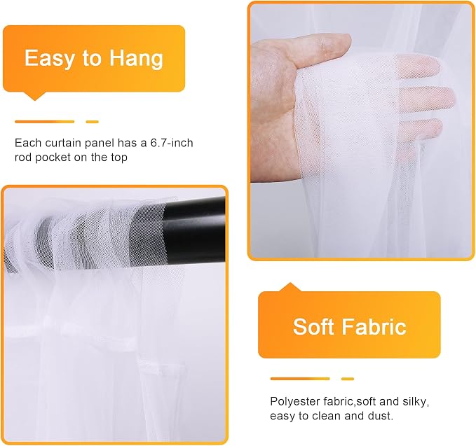Tulle Backdrop Curtains with Lights Sheer White Curtain Backdrop 30x8ft | Tulle - Image 3
