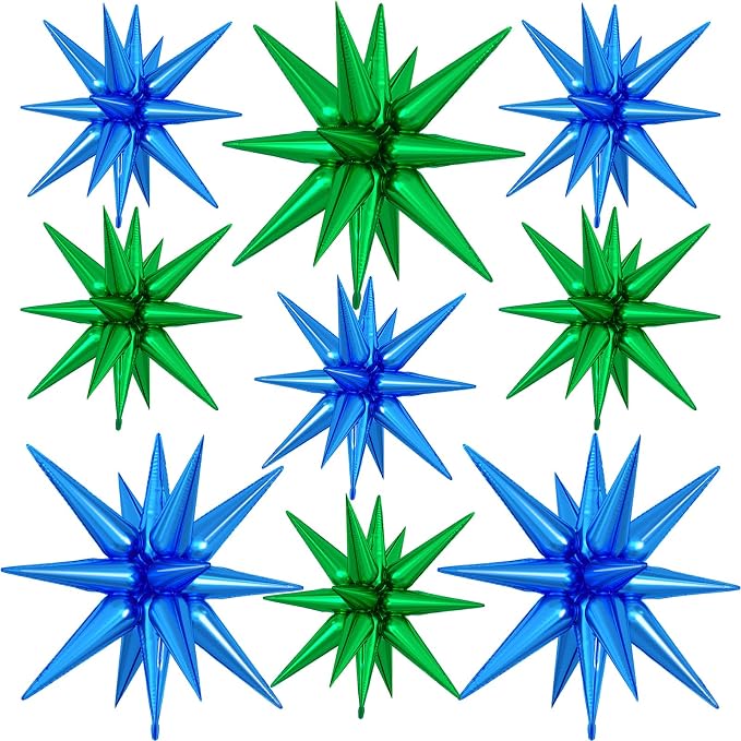 9Pcs Navy Blue and Green Star Balloons, Large Explosion Foil Balloons, Metallic by Dagelar