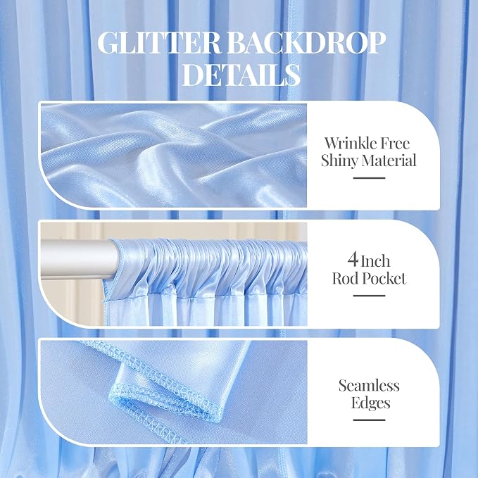 30x10ft Blue Glitter Backdrop Curtain - Image 5
