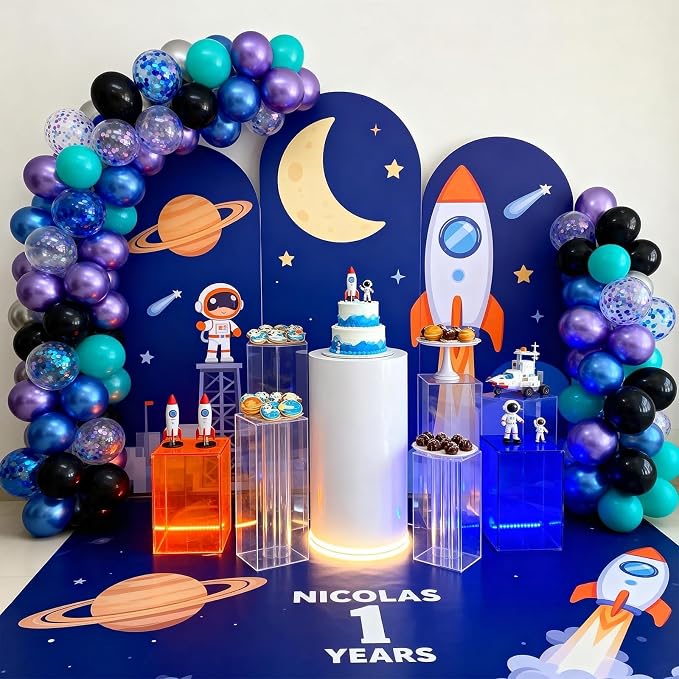 Blue Purple Black Galaxy Balloons, Metallic Blue Purple Teal Confetti Space - Image 4