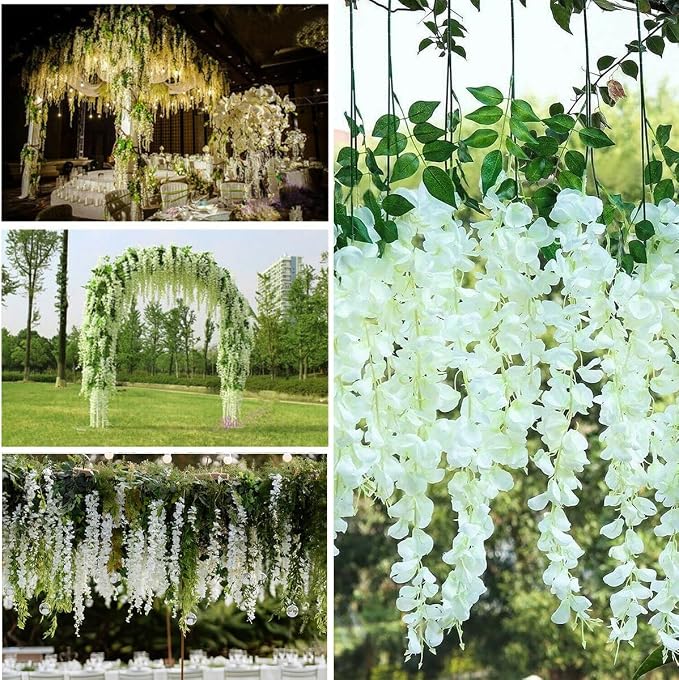 Artificial Wisteria Hanging Flowers Fake Wisteria Flower Garland Silk Vines - Image 9