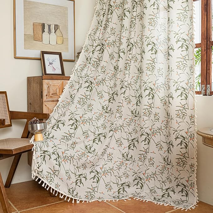 ENJOYBRIDAL Floral Curtains 63 Inch Length Semi Sheer Boho Drapes - Image 7
