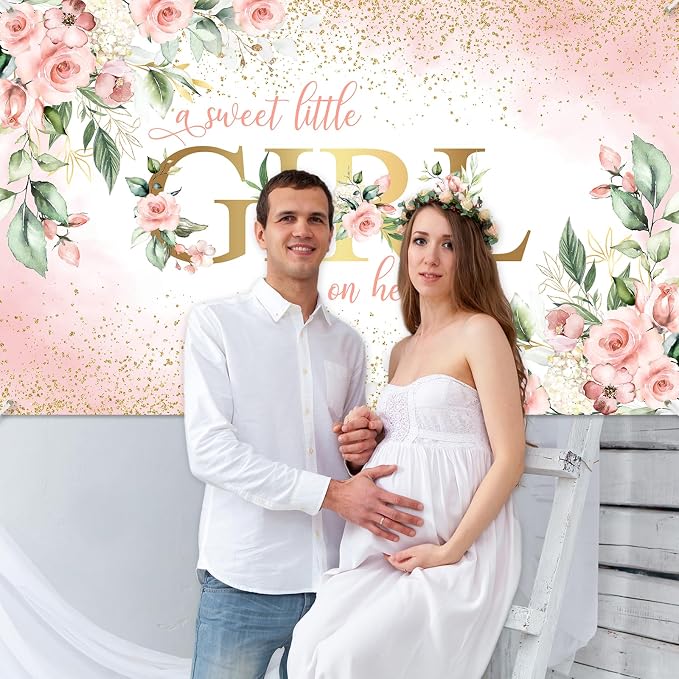 Avezano Girl Baby Shower Backdrop Pink Floral Sweet Baby Baby Shower Banner A - Image 6