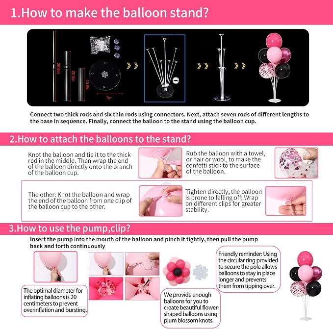 Pink and Black Balloons Table Centerpieces Stand Kit - Image 3