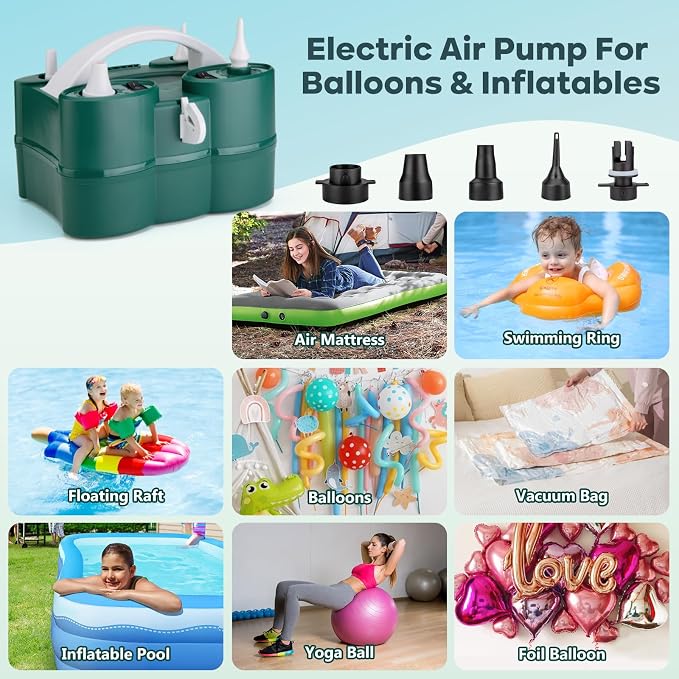 Voircoloria Balloon Pump Electric, 3-in-1 Portable Automatic Dual Nozzle - Image 4