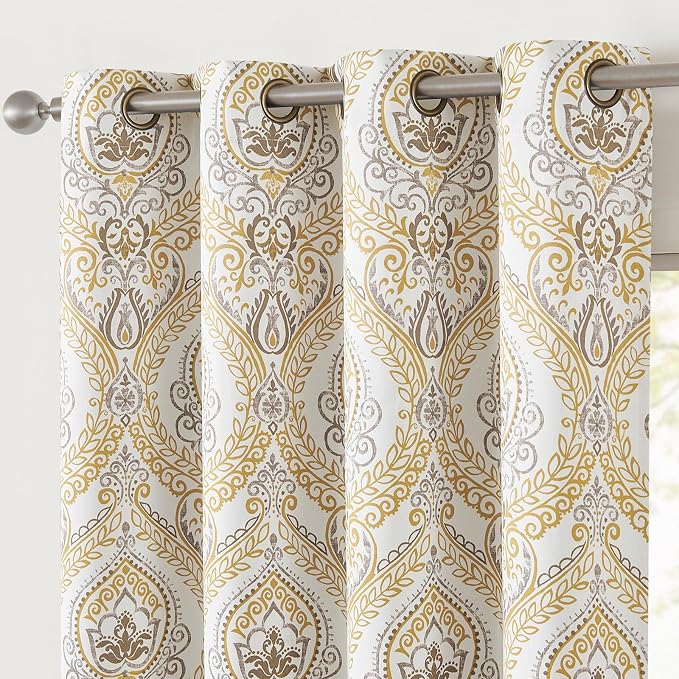jinchan Grey Blackout Curtains 63 Inch Damask Vintage Grommet 2 Panels | Room - Image 9