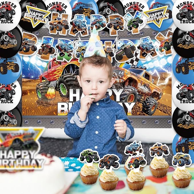 42Pack Monster truck Party decoration pack include Banner, Honeycomb - Image 5