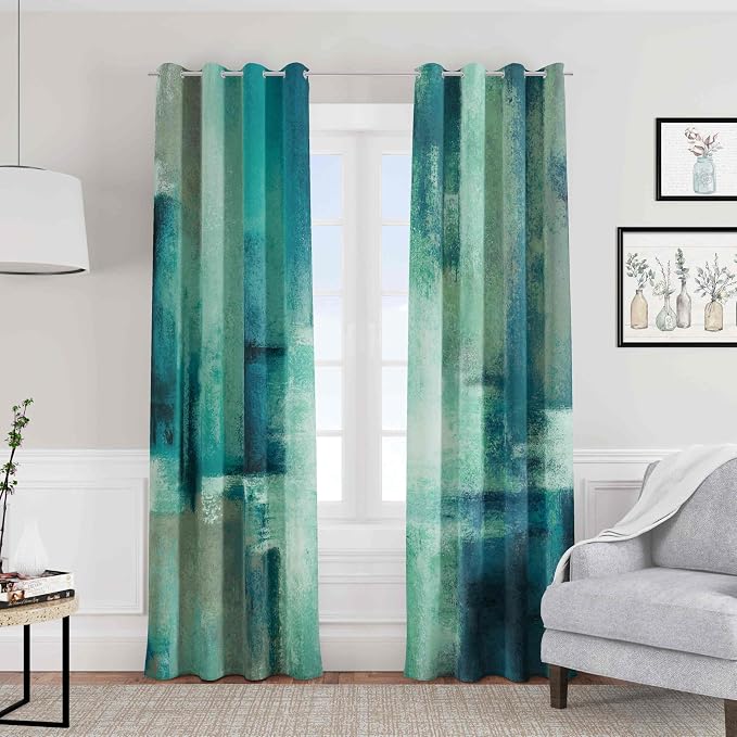 Asuexpect Teal Curtains 2 Panels Abstract Rust Curtain Room Darkening Grommet - Image 6