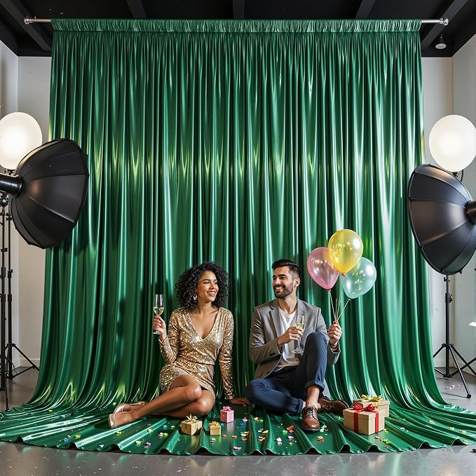20x10ft Dark Green Glitter Backdrop Curtain - Image 7
