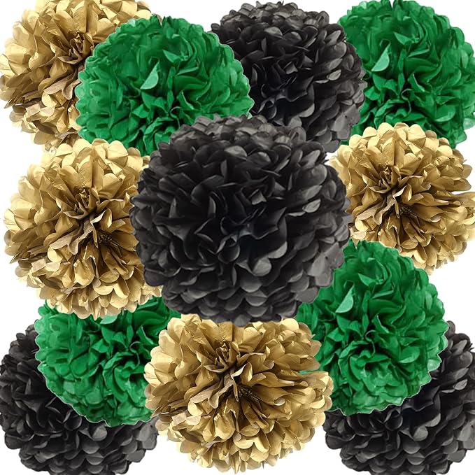 We Moment Black Dark Green and Gold Paper Pom Poms Decorations by We+Moment