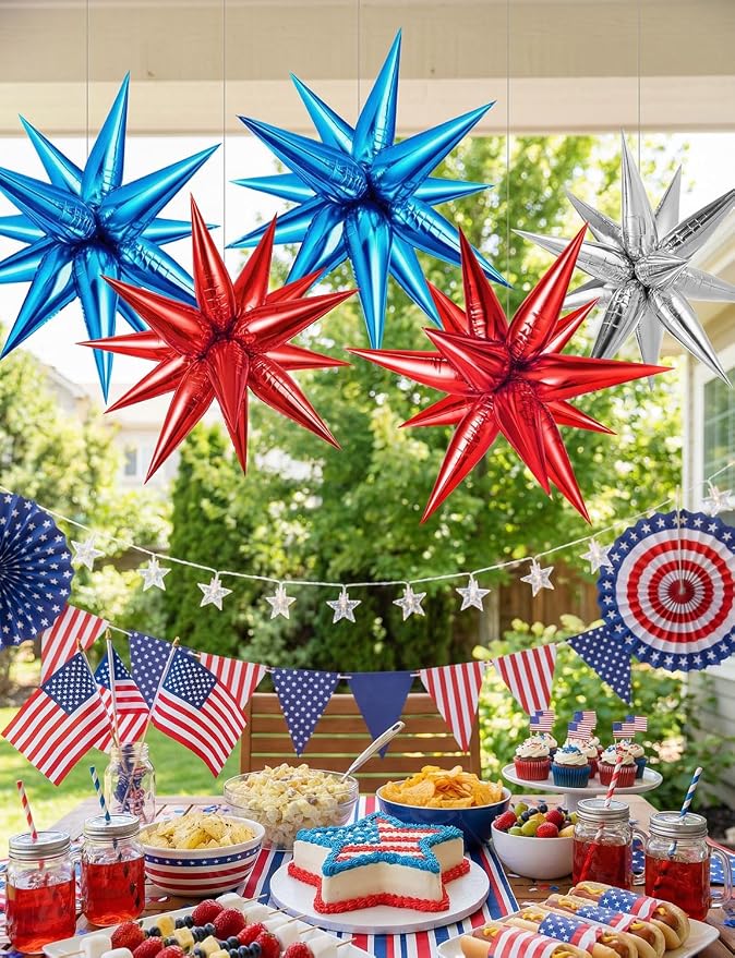 72 PCS Star Foil Balloons, 26 Inch Large Explosion Red White and Blue Star - Image 3