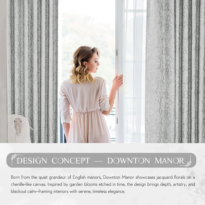Beauoop Grey Floral Jacquard Blackout Sliding Door Curtains 100x84 1 Set | - Image 9