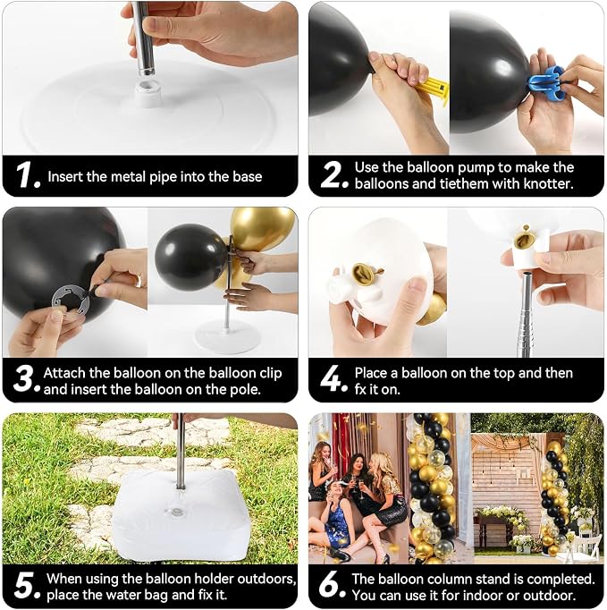 2 Set Black and Gold Balloons Column Stand Kit - Image 5
