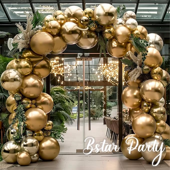Chrome Metallic Gold Balloon Garland Arch Kit | Different Sizes Gold Balloons - Image 6