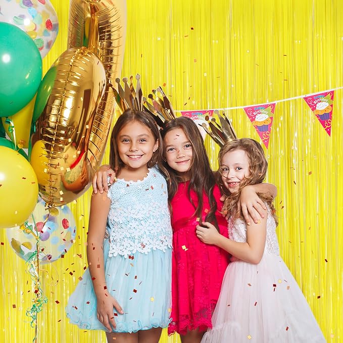Macaron Yellow Metallic Tinsel Foil Fringe Curtains, 2 Pack 3.3x8.3 Feet - Image 4