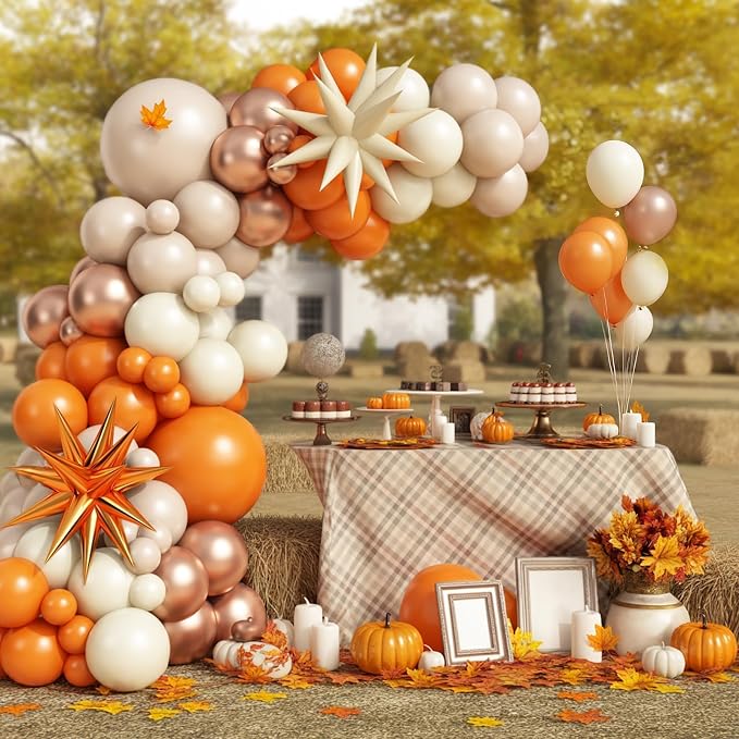 Fall Orange Nude White Balloons Garland Arch Kit - Image 6