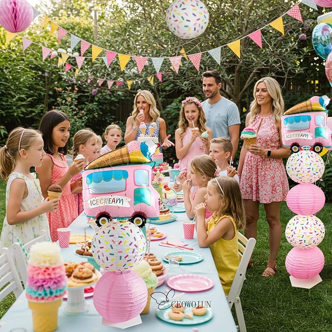 Ice Cream Balloon Stand &Paper Lantern 2 Sets 5ft Reusable Metal Telescopic | - Image 5