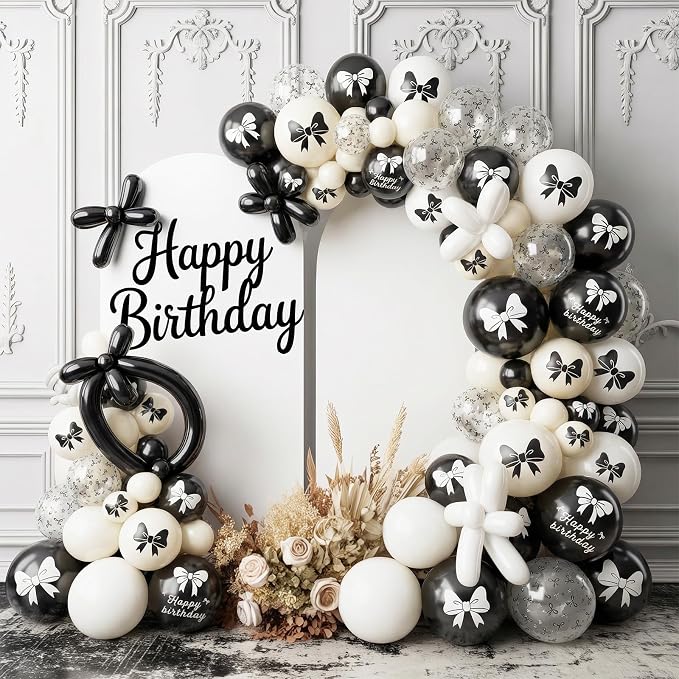 Black Bow Balloons, 12 Inch Black White Bow Printed Balloon - Image 5