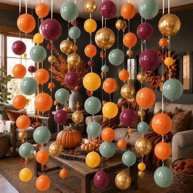 Fall Balloons, 12 Inch Burgundy Sage Green Orange Yellow Latex Balloons | - Image 6