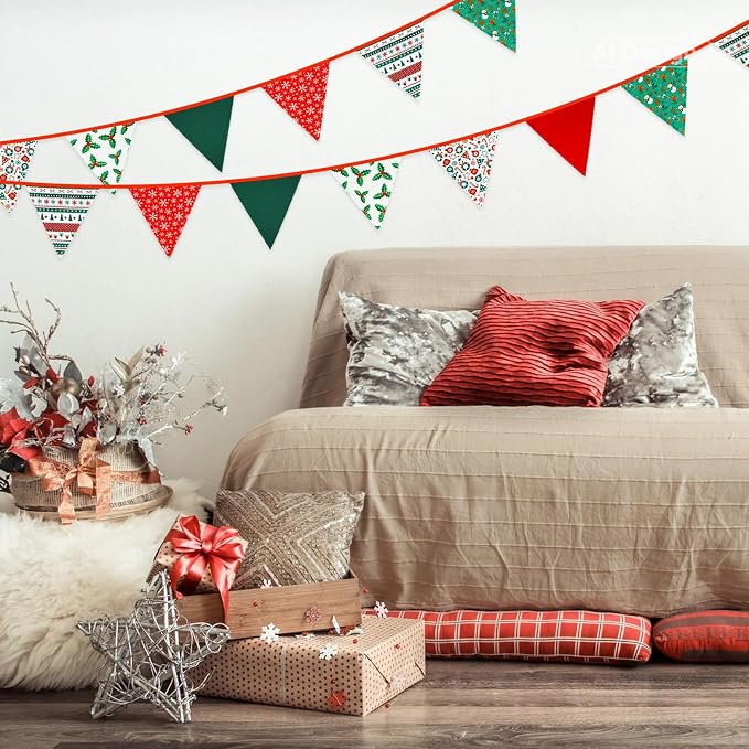 G2PLUS Christmas Triangle Bunting Banner, 39Ft Cotton Pennant Banner, Home and - Image 7