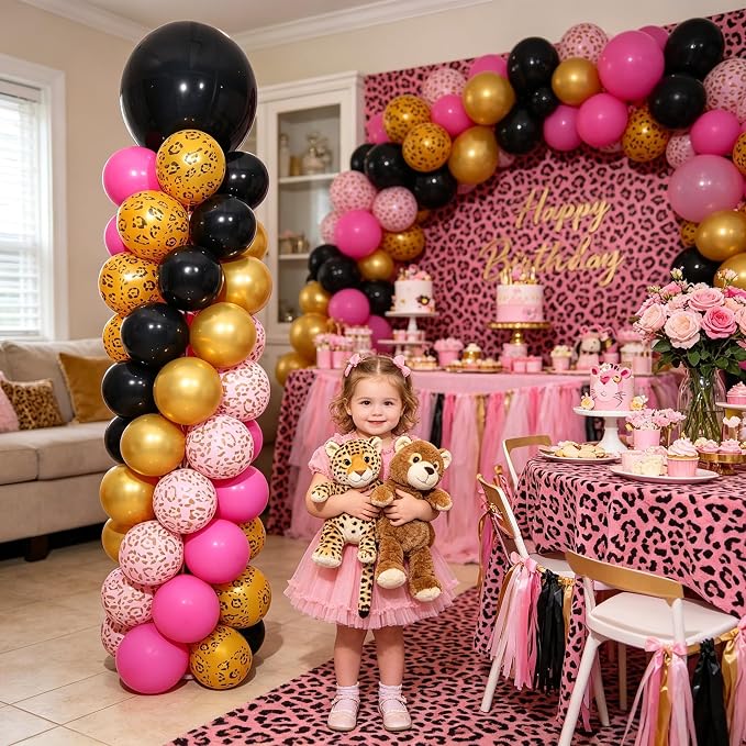 Hot Pink Cheetah Print Balloon Column Stand 2 Sets, Balloon Towers | 102 Pcs - Image 2