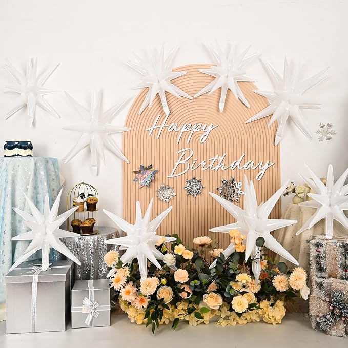 9Pcs White Star Balloons, Large Explosion Star Foil Balloons, Cone Mylar Spike - Image 5