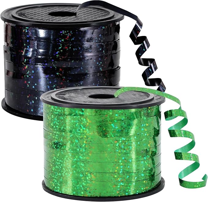 BEISHIDA 2 Pack 100 Yards Green Black Curling Crimped Glitter Ribbon Balloon by Beishida