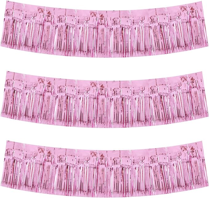 BEISHIDA Pink Fringe Garland Banner 3Pack 30ft Wall Tinsel Foil Streamers | by Beishida
