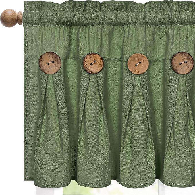Farmhouse Valance Curtains, Boho Cotton Linen Kitchen Valance, Olive Green by FRAMICS