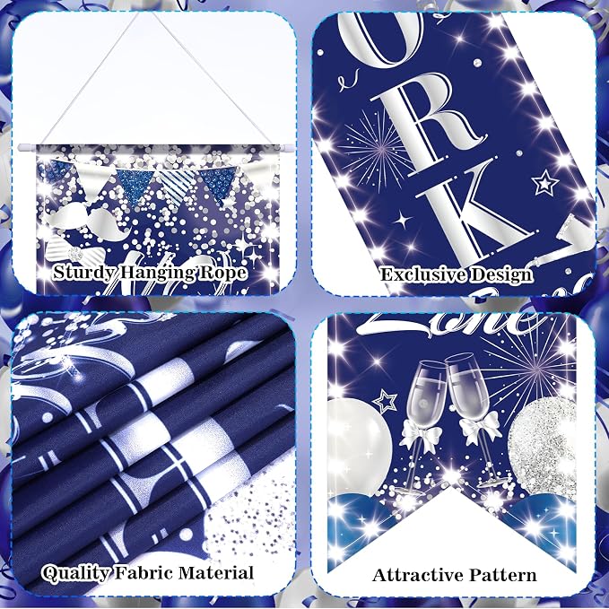 3Pcs Retirement Porch Sign Door Hanging Banner Blue Silver Happy Retirement - Image 4
