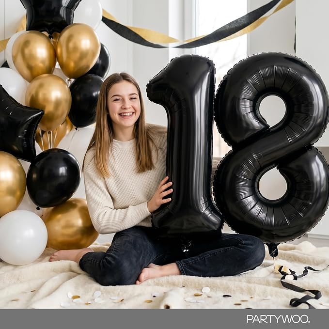 PartyWoo Number Balloons 40 Inch Black Number 18 Kit 33pcs - Image 3