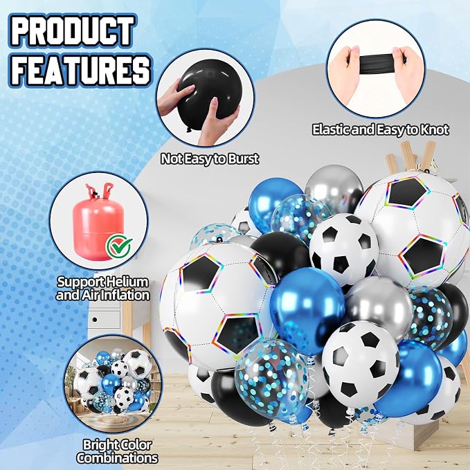 Biapian Soccer Balloons, Metallic Blue Silver Balloons - Image 3