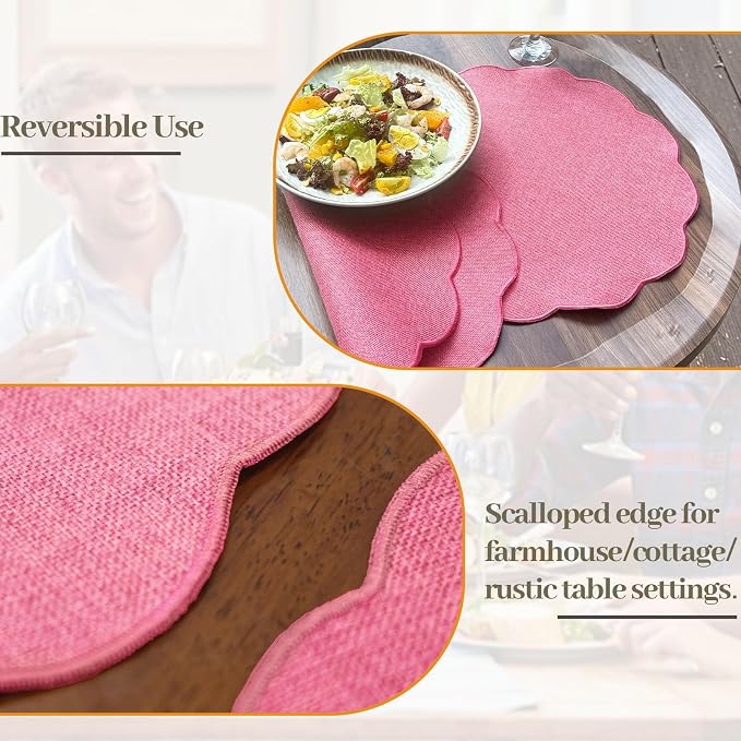 AHHFSMEI Round Faux Linen Placemats Set of 4 Heat Resistant Non-Slip Stain - Image 5