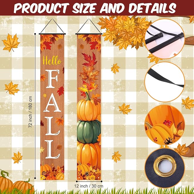 Preboun 4 Pairs Seasonal Door Banners Decorations Set Fall Porch Signs Banners - Image 2
