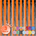 Voircoloria Black Orange Foil Fringe Backdrop Curtains, 3 Pack | Tinsel by Voircoloria