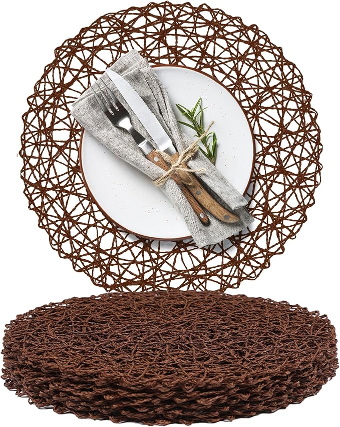 AHHFSMEI Paper Braided Round Placemats Set of 8 Natural Non-Slip Heat Resistant by AHHFSMEI