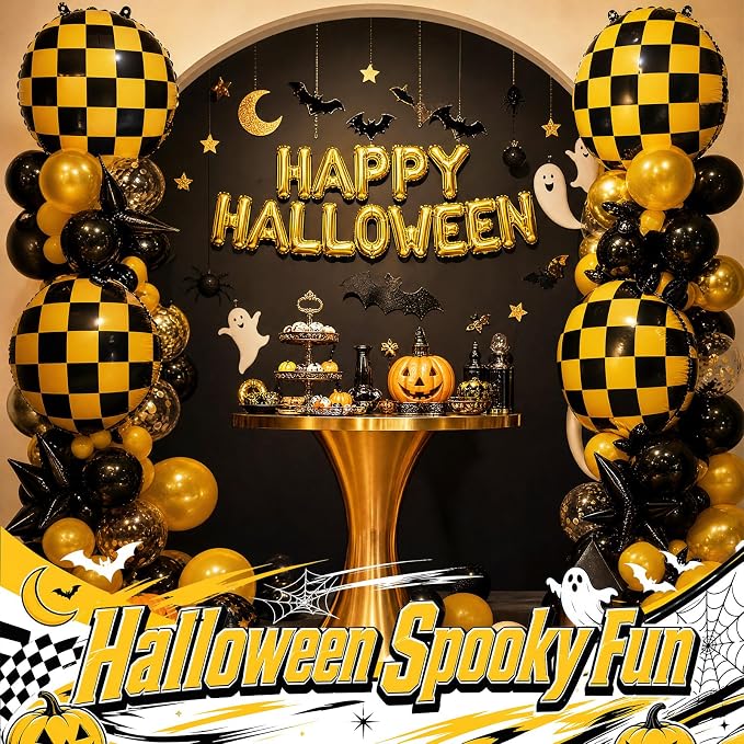 Gejoy 12 Pcs Checkered Foil Balloons Yellow White Plaid 18 Inch | Checkered - Image 6