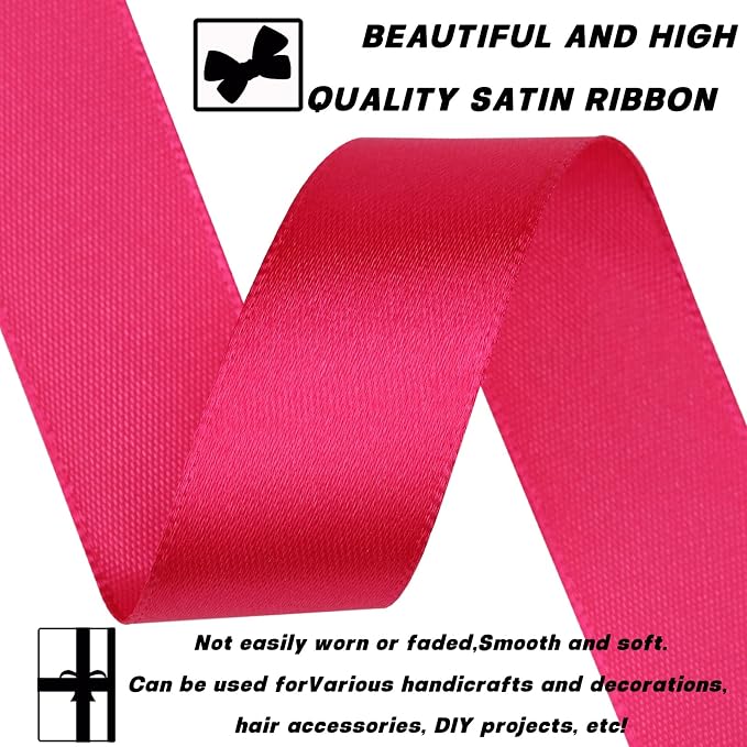 7/8 Inch 30 Yards Hot Pink Satin Craft Ribbon-Single Face Polyester Ribbon - Image 3